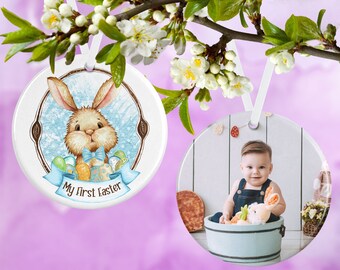 My First Easter Ornament - Photo Ornament - Double Sided Ornament - Circle Easter Ornament - Personalized Easter Ornament