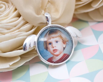 Memorial Photo Bouquet Charm, Angel Wings, Bridal Keepsake
