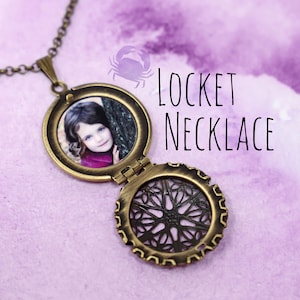 Custom Photo Locket - Filigree Locket Necklace - Personalized Gift - Antique Bronze Locket