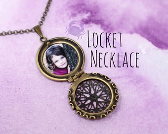 Custom Photo Locket - Filigree Locket Necklace - Personalized Gift - Antique Bronze Locket