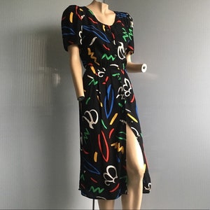 80s Vintage MAGGY LONDON Abstract Print Button-Up Dress