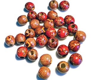 Pack of 10 Ethnic African Tribal Art Style Wooden Beads with Large 4mm hole