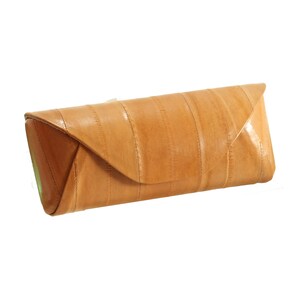 Soporte de vidrio de cuero de piel exótica / Beige, coñac, piel de anguila genuina / (Premium, único, ternero italiano - Envío GRATIS)