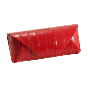 Handmade leather glass holder in red, genuine eel skin | (Premium, unique, Italian calf - FREE shipping)