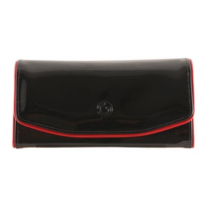 Cartera de cuero negro para mujer EMILY / ribete rojo, patente (cuero de becerro italiano) - ENVIO GRATUITO, pieza única