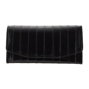 Schwarzer Aalleder Damen Geldbörse, Geldbörse EMILY | Reptil, exotisches Tier (italienisches Kalbsleder)-Gratis SHIPPING, Unikat