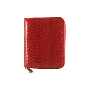 Cartera de cuero hecha a mano SAM en pitón serpiente rojo / Cartera mínima, monedero de cremallera - animal de piel exótica genuina / Ethically hecho
