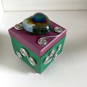 Tiny Glass Heart Wooden Trinket Box