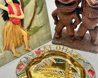 Aloha Hawaii Vintage Ashtray | Gold Floral Ceramic Trinket Dish
