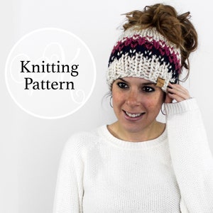 Knitting Pattern Ponytail Hat, Bun Beanie, Patuxent Ponytail Hat Instant Download