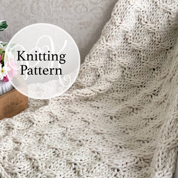 Cable Knitting Pattern Blanket, Berwyn Blanket Throw Instant Download