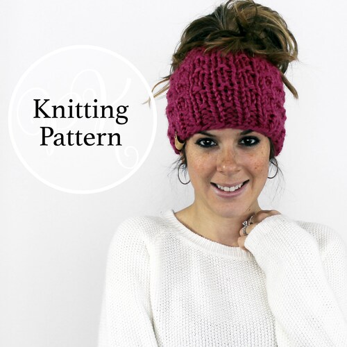 Knitting Pattern Bun Hat, Piscataway Ponytail Hat Instant Download