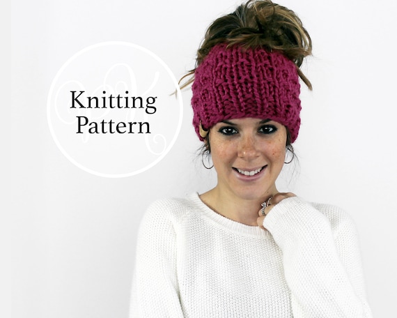 Knitting Pattern Bun Hat, Piscataway Ponytail Hat Instant Download