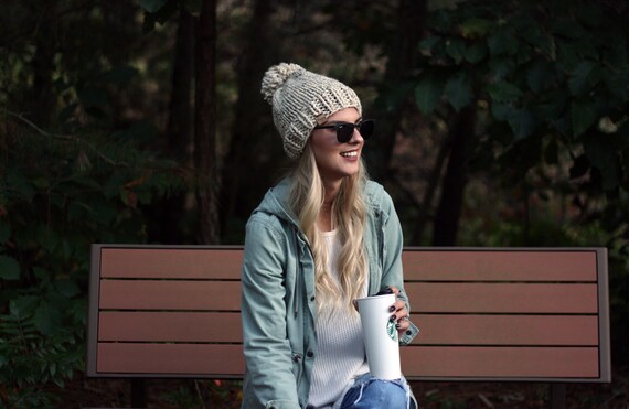 Knit Hat, 20 Colors, Knitted Slouchy Beanie Oatmeal- Pokomoke Hat