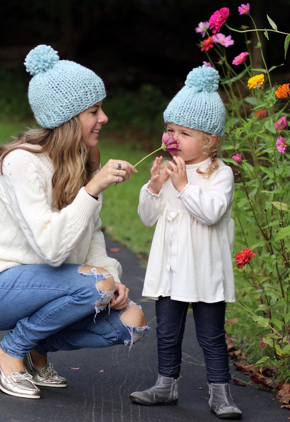 Mom and Me Hat Set, 16 Colors, Mother Daughter Hats, Pom Hats, Knitted Hat Set Gift
