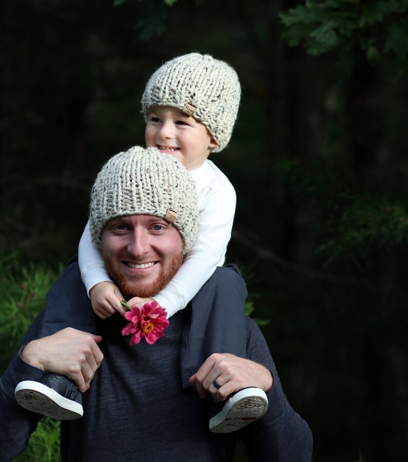 Matching Dad and Me Hats Father Son Beanie Set Kids Pom Etsy