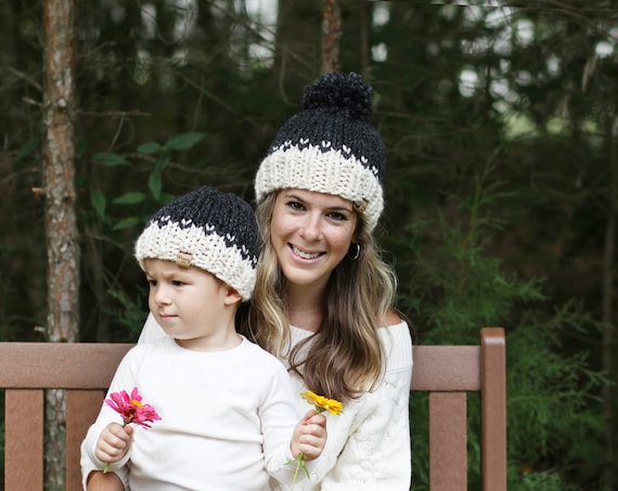 Mom and Me Hat Set, Mother Son Beanie Hats, Childrens Hats, Knitted Hat Set Gift