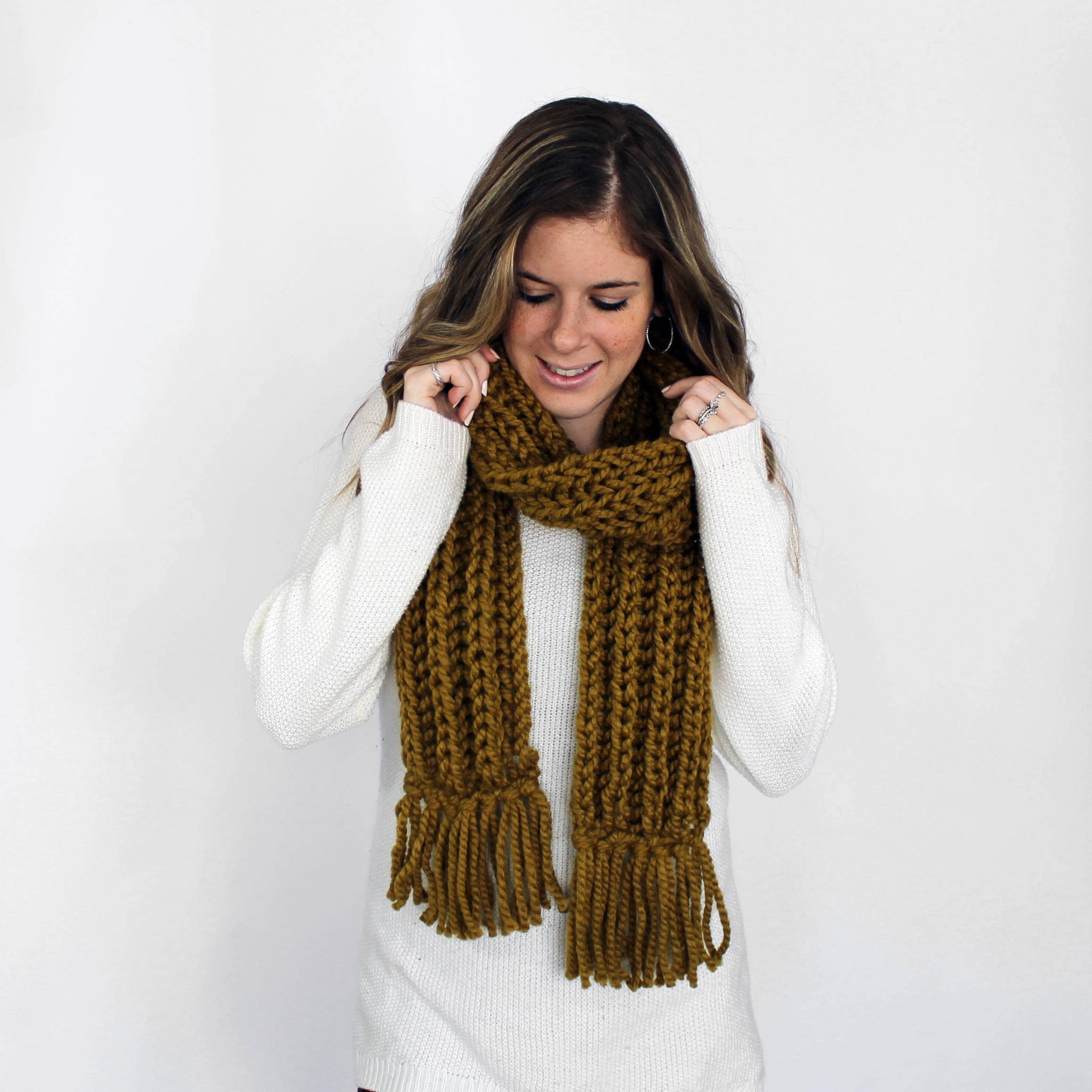 SALE Fringe Scarf Knitted Chunky Knit Scarves Tassel Etsy