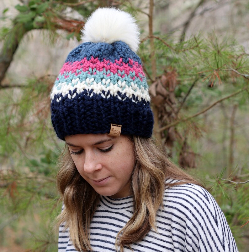 Chunky Knit Hat Slouchy Knitted Toque Pom Pom Ellicott Hat Etsy