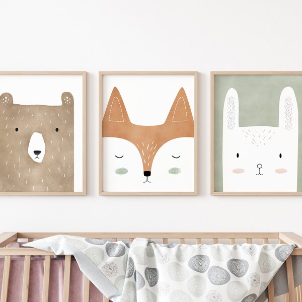 woodland art prints, woodland nursery decor,  woodland animals print, woodland art for kids room, woodland nursery art, nursery prints