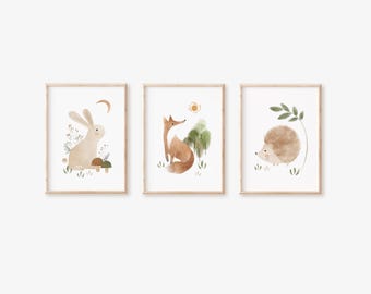 woodland art prints, woodland nursery decor,  woodland animals print, woodland art for kids room, woodland nursery art, nursery prints