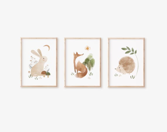 woodland art prints, woodland nursery decor,  woodland animals print, woodland art for kids room, woodland nursery art, nursery prints