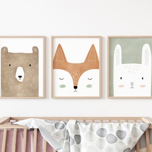 boskunstafdrukken, boskwekerijdecor, bosdierenprint, boskunst voor kinderkamer, boskwekerijkunst, kinderkamerafdrukken set of 3 (bear)