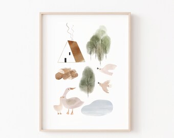 stampe d'arte del bosco, decorazioni per camerette dei bambini con tema bosco, stampe di animali del bosco, arte del bosco per la cameretta dei bambini, arte del bosco per camerette dei bambini, stampe per camerette dei bambini