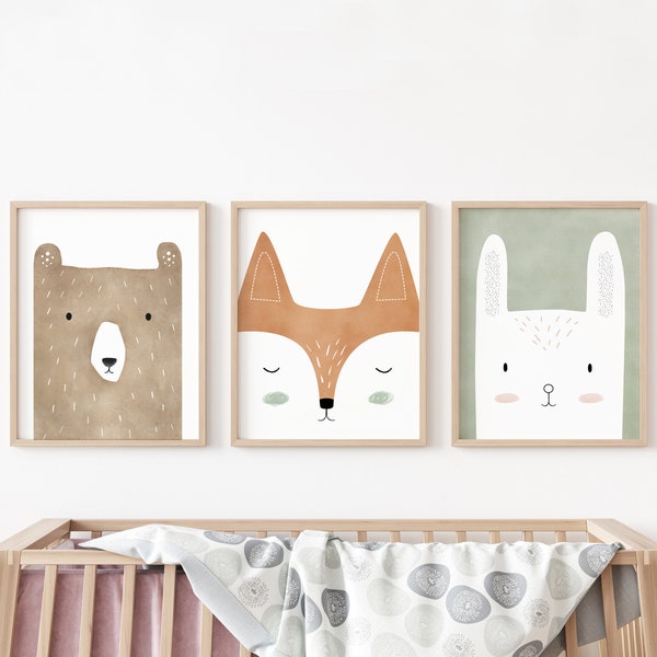 woodland art prints, woodland nursery decor,  woodland animals print, woodland art for kids room, woodland nursery art, nursery prints