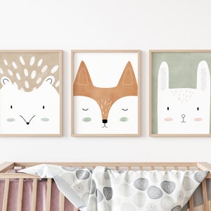 boskunstafdrukken, boskwekerijdecor, bosdierenprint, boskunst voor kinderkamer, boskwekerijkunst, kinderkamerafdrukken set of 3 (hedgehog)