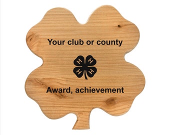 4-H Award Clover Shaped Plaque with laser engraved custom personalization