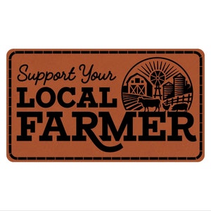 Support Your Local Farmer logo on a Richardson Trucker Hat w/ Laser Engraved Patch applied to the front Bild 2