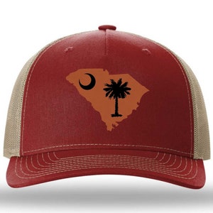 Richardson Trucker Hat w/ Laser Cut South Carolina State Outline & Palmetto Tree Laser Engraved Patch