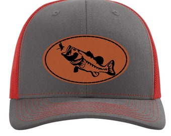 Richardson trucker hats with patch, laser engraved w/fish or hunting design