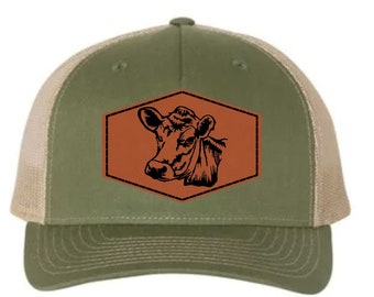 Richardson trucker hats with patch, laser engraved w/farm animal -cow,hog,beef,chicken,goat