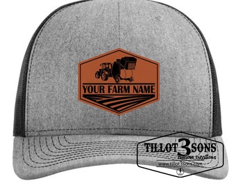 Farm Name & Tractor or other farm logo on a Richardson Trucker Hat w/ Laser Engraved Patch applied to the front