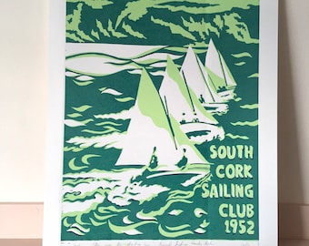 South Cork Sailing Club Linocut - Seconds Print