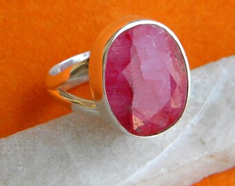 Ruby Silver Ring, Cocktail Ring, Handmade Ring, 925 Sterling Silver Red Gemstone Gift For Her Birthday, Easter, Anniversary Gift For All