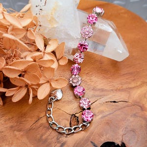 Rose Crystal Bracelet, Silver Setting, Swarovski Flower Crystal Bracelet, Rose and Light Rose Crystal Bracelet, Bridal Bracelet Gift Box