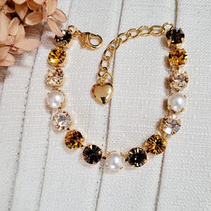 Topaz Crystal and Pearl Bracelet: Golden Honey Yellow Gold Plated