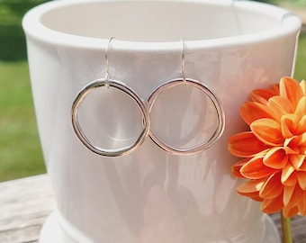 Organic Pewter Circle Earrings: Argentium Silver Earwires, Gift Box