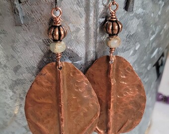 Hammered Large Copper Earrings Large Boho Everyday Earrings Jasper Gemstone of Stability