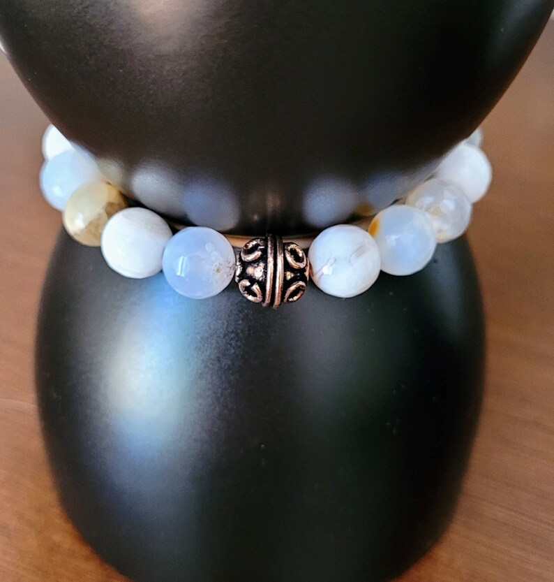 Agate Bracelet With Copper Accent Bead, Whites and Cream Agate Bracelet