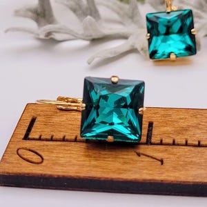 Teal Green Color Square Shape Earrings main image 1