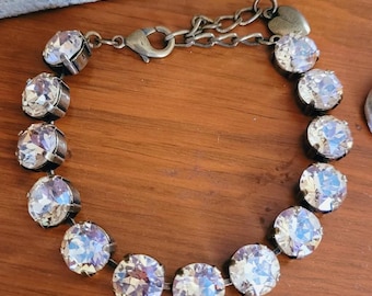 Golden Shadow Crystal Bracelet: Antique Brass Setting, 10mm Crystals