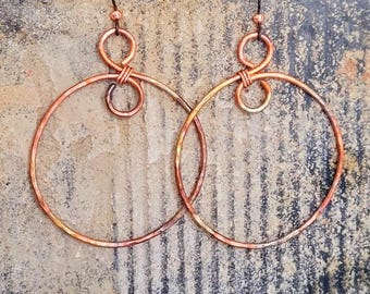 Flame Painted Copper Hoop Earrings: Hypoallergenic Niobium, 3&quot; Dangle