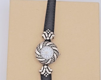 Vintage CORAZON Watch: Sterling Silver Detail, Reversible Leather Band