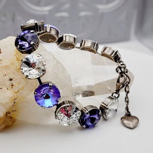 Tanzanite Violet Crystal Bracelet, Sterling Silver Plated, 12mm Tennis Bracelet