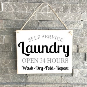 Funny Laundry Room Sign - Laundry Decor - Custom Laundry sign with last name - Laundry Co. - Wash Dry Fold - Laundry wood sign