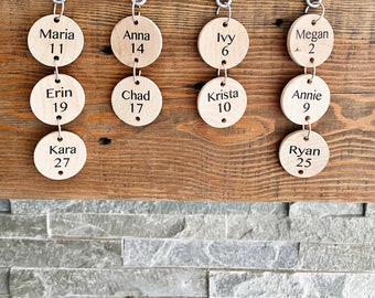 Wooden Disc Birthdays printing - Customized Printed Wood Circles, Personalized Engraved Tags, Birthday Calendar, Family Celebrations, Dates